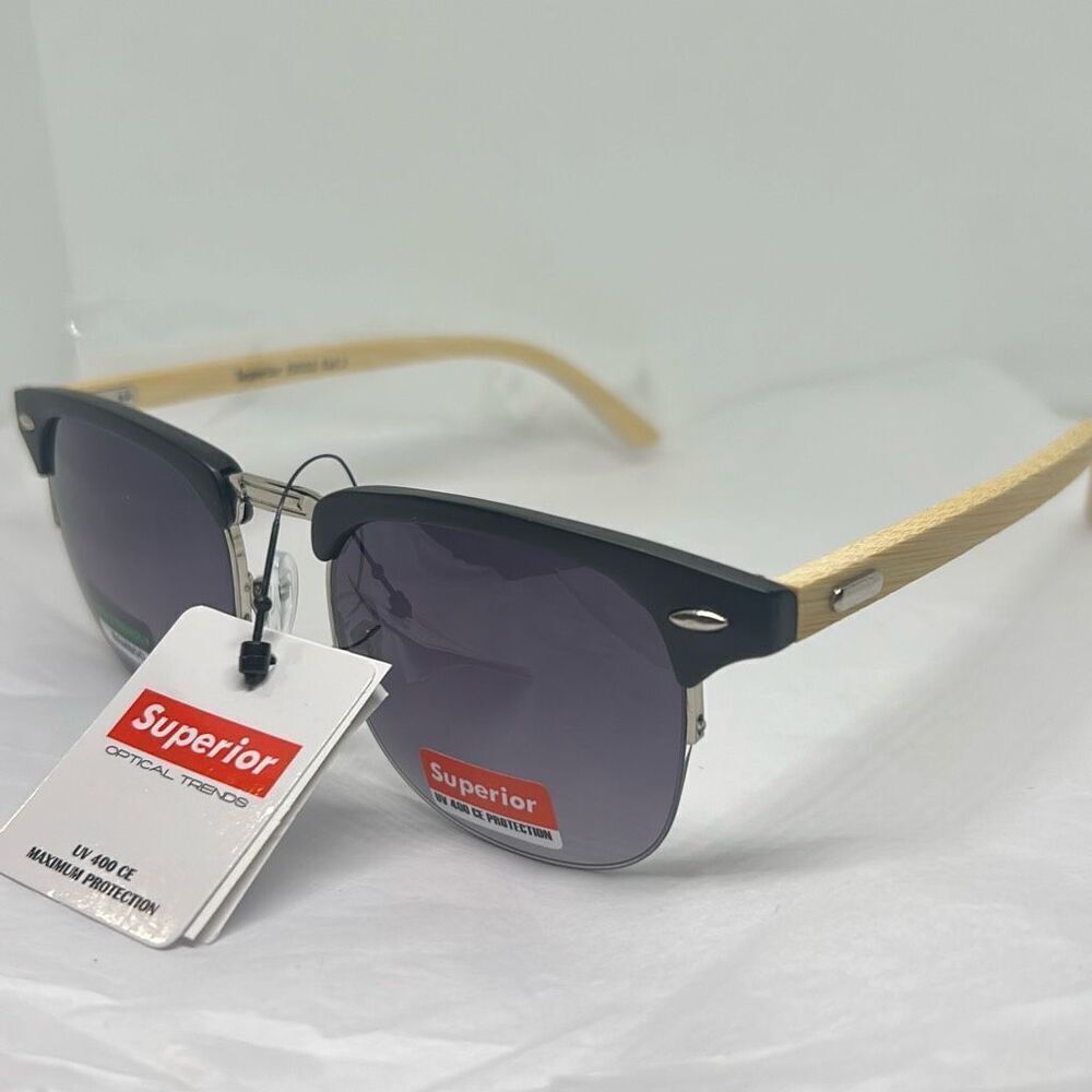 Superior Optical Trends Clubmaster-Style Sunglasses – Bamboo Arms – UV400 Maximu